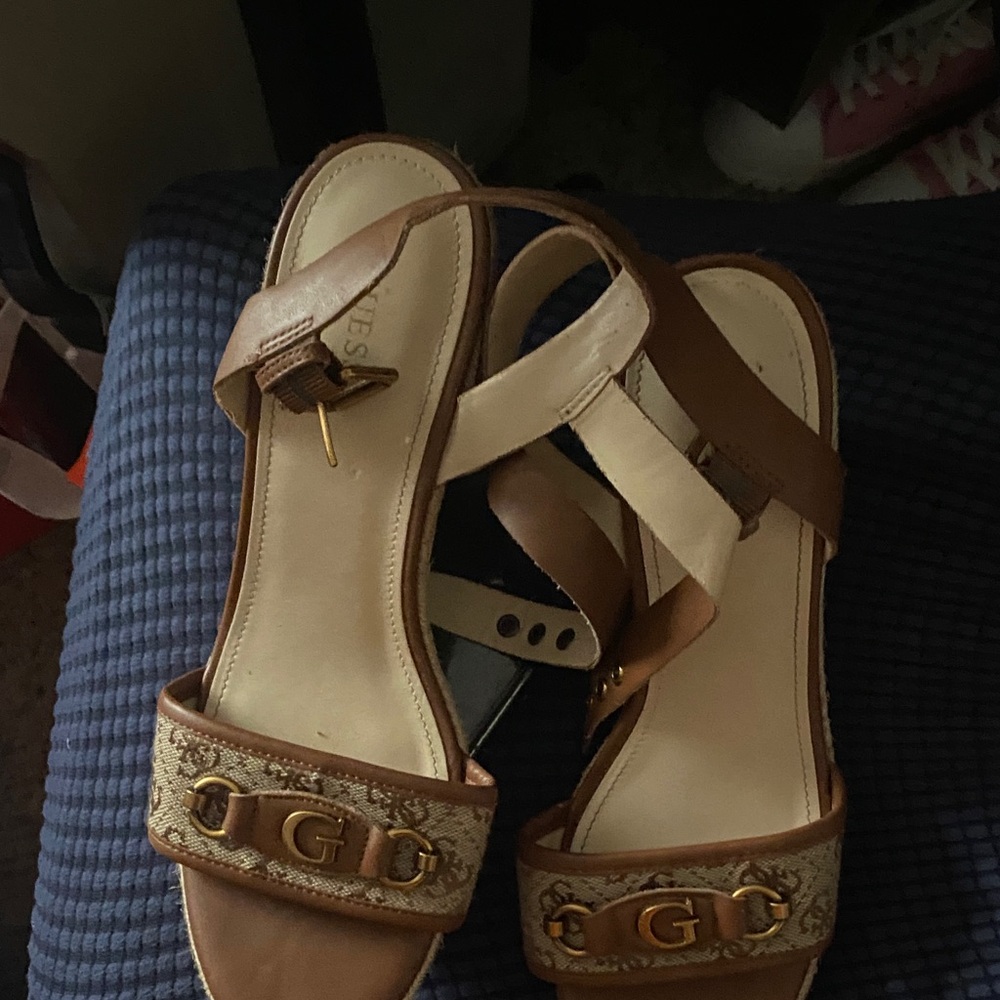 Guess Brown Sandals with Gold Details